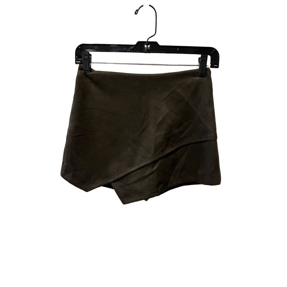 Solemio skort women’s size small olive asymmetrical hem faux suede wrap skirt